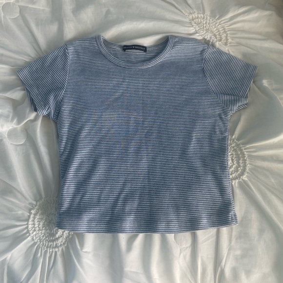 Brandy Melville Tops - Brandy Melville OS Blue Striped Cropped Shirt